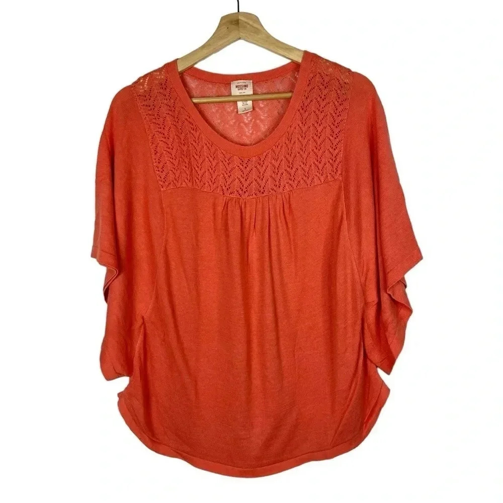 Mossimo Orange Yoke Neckline Scoop Neck Butterfly Short Sleeve Top L